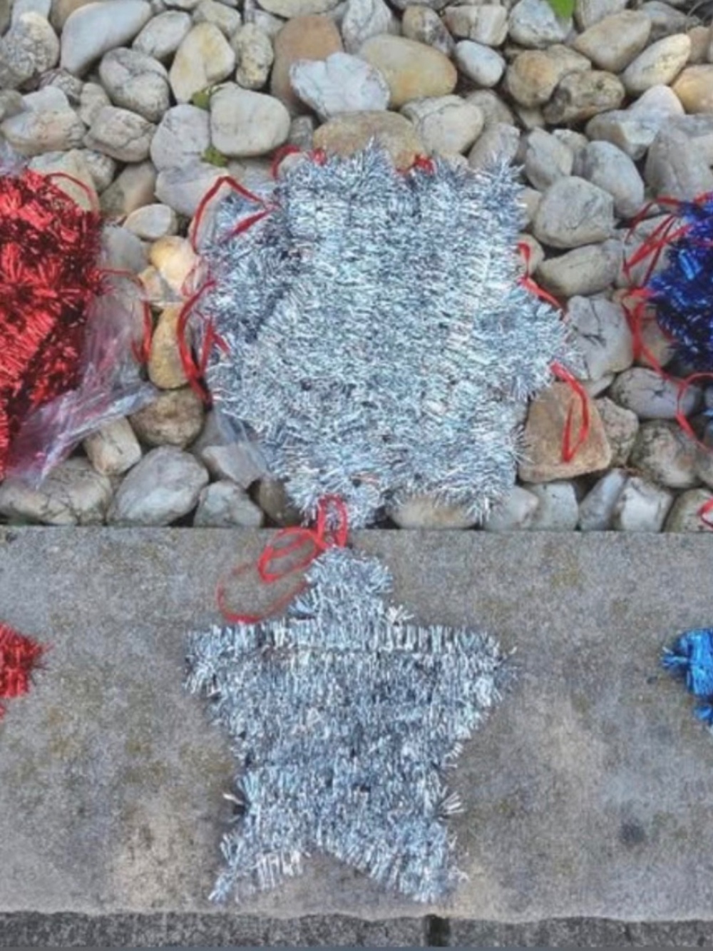 7” Red, Silver, and Blue Tinsel Stars
